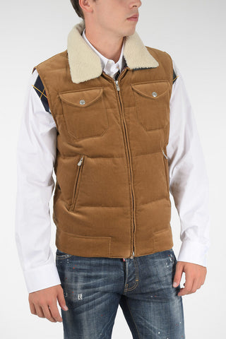 Sleeveless Down Jacket with Shearling Collar