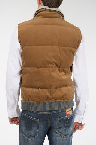 Sleeveless Down Jacket with Shearling Collar