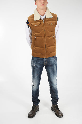 Sleeveless Down Jacket with Shearling Collar