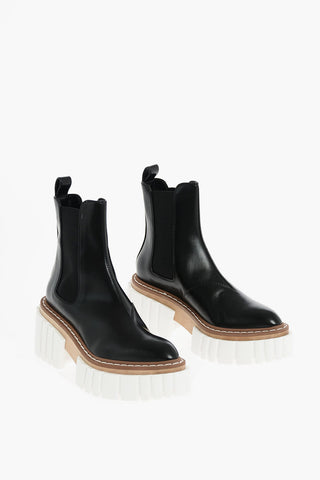 Faux-leather EMILIE Pointed-toed Chelsea Booties with Statement Sole 8cm