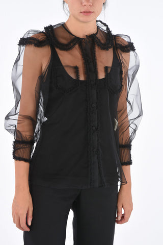 Embroidered Tulle Two Pocket Blouse