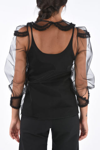 Embroidered Tulle Two Pocket Blouse