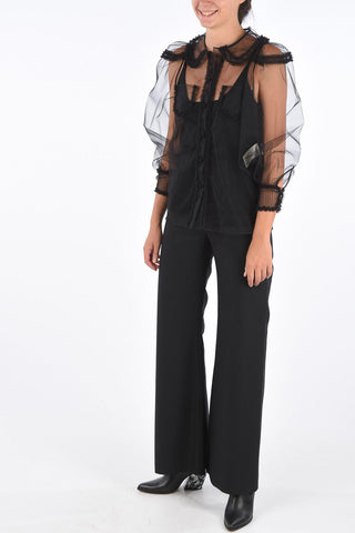 Embroidered Tulle Two Pocket Blouse
