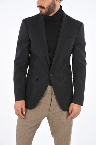 Stretch Virgin Wool Blazer with Peaked Lapel 