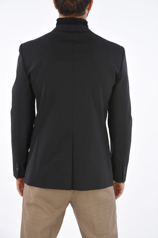 Stretch Virgin Wool Blazer with Peaked Lapel 