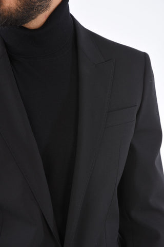 Stretch Virgin Wool Blazer with Peaked Lapel 