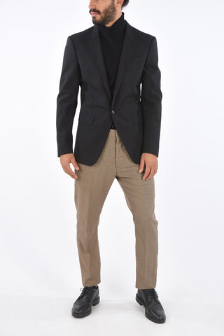 Stretch Virgin Wool Blazer with Peaked Lapel 