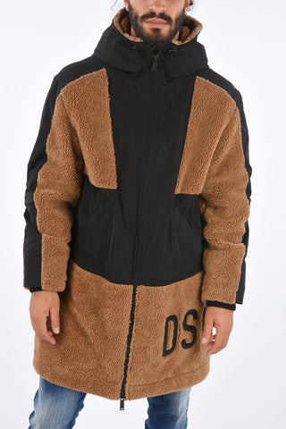 Cappotto Imbottito in Eco Shearling con Maxi Applicazione Logo 