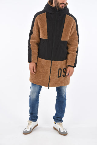 Cappotto Imbottito in Eco Shearling con Maxi Applicazione Logo 