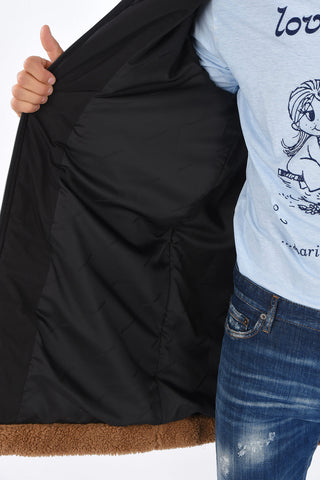 Cappotto Imbottito in Eco Shearling con Maxi Applicazione Logo 