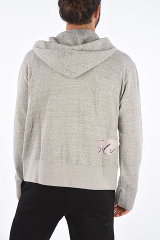 Felpa Full-Zip in Cotone Mèlangè Con Cappuccio 