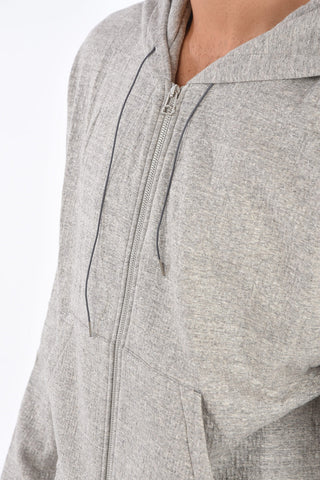 Felpa Full-Zip in Cotone Mèlangè Con Cappuccio 