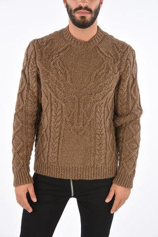 Virgin Wool Crew-Neck Crochet Sweater