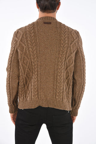 Virgin Wool Crew-Neck Crochet Sweater