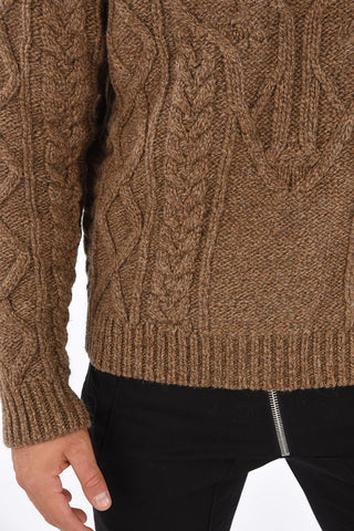 Virgin Wool Crew-Neck Crochet Sweater