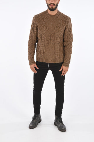 Virgin Wool Crew-Neck Crochet Sweater