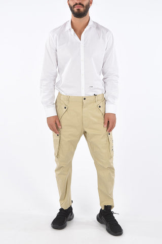 Stretch Cotton Drawstring Cargo Pants