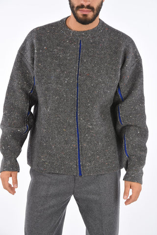 Mélange Virgin Wool Crew-Neck Sweater with Contrasting Detail
