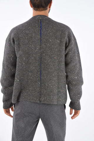 Mélange Virgin Wool Crew-Neck Sweater with Contrasting Detail