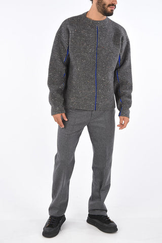 Mélange Virgin Wool Crew-Neck Sweater with Contrasting Detail