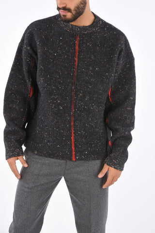 Mélange Virgin Wool Crew-Neck Sweater with Contrasting Detail