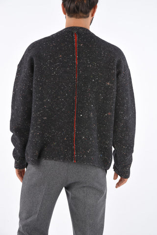 Mélange Virgin Wool Crew-Neck Sweater with Contrasting Detail