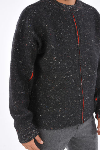 Mélange Virgin Wool Crew-Neck Sweater with Contrasting Detail