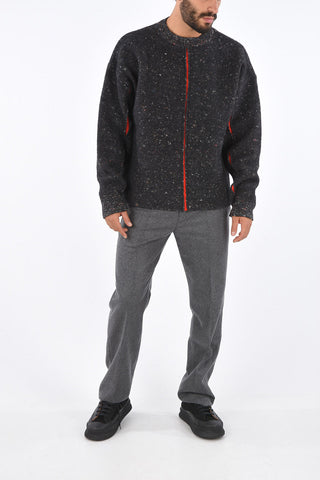 Mélange Virgin Wool Crew-Neck Sweater with Contrasting Detail