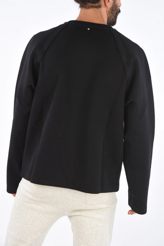 Blend Cotton Visible Seams Crew-Neck Sweatshirt