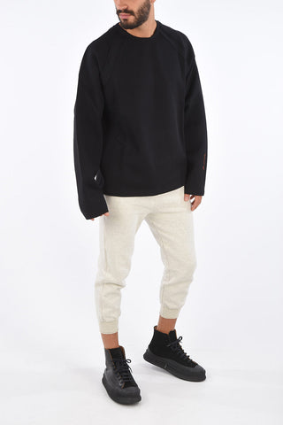 Blend Cotton Visible Seams Crew-Neck Sweatshirt
