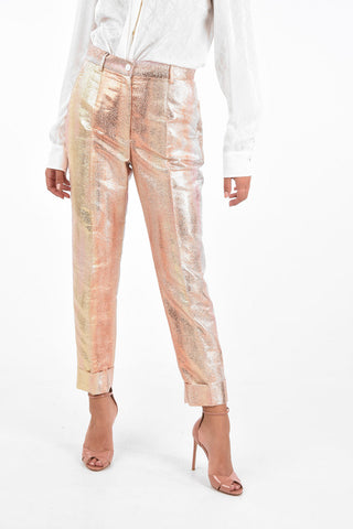 Metallic Jacquard Single Pleated High Waist Pants