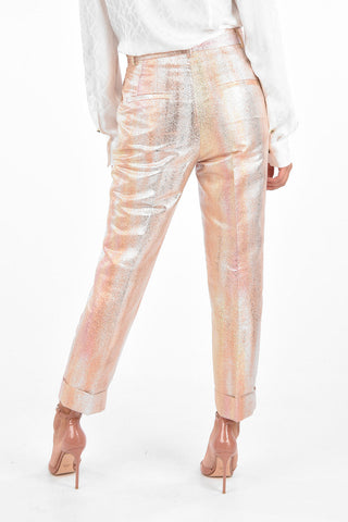 Metallic Jacquard Single Pleated High Waist Pants
