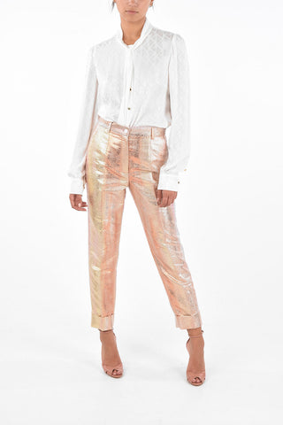 Metallic Jacquard Single Pleated High Waist Pants