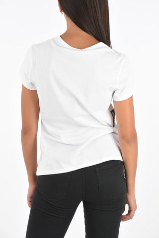 T-Shirt Girocollo con Ricamo Skull in Paillettes