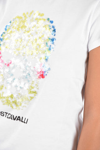 T-Shirt Girocollo con Ricamo Skull in Paillettes