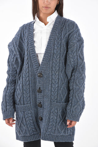 Virgin Wool Oversized Aran Cardigan
