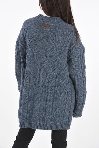 Virgin Wool Oversized Aran Cardigan