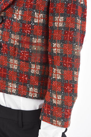 Unined Tartan Sequined Cropped Blazer