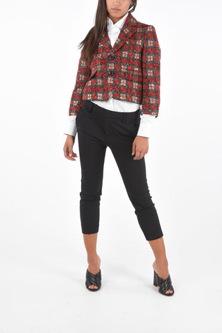 Unined Tartan Sequined Cropped Blazer