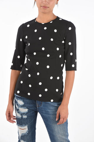 Blusa a Pois con Zip Sul Retro