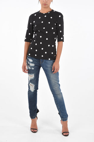 Blusa a Pois con Zip Sul Retro