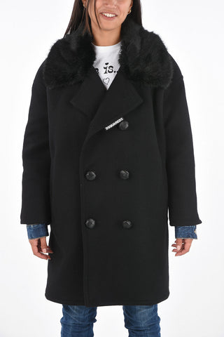 Faux-Fur Collar Double-Breasted Coat