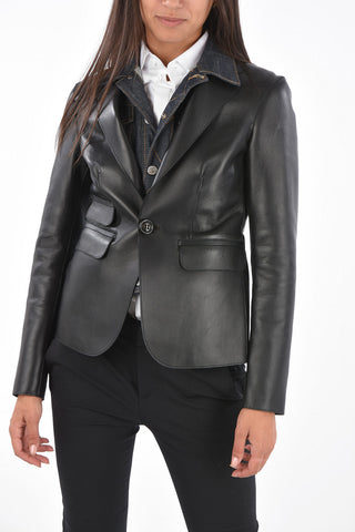 Leather and Denim Unstructured Blazer