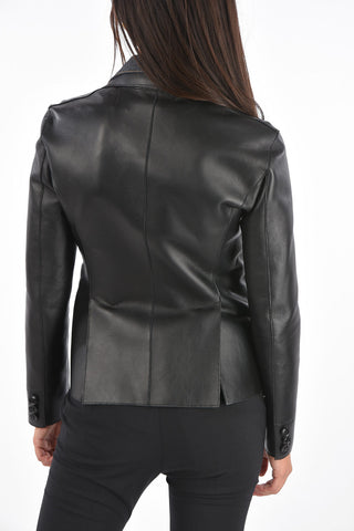 Leather and Denim Unstructured Blazer