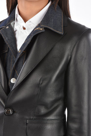 Leather and Denim Unstructured Blazer
