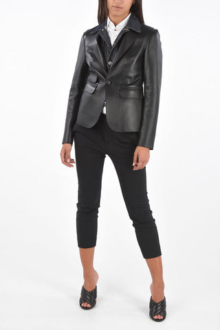 Leather and Denim Unstructured Blazer