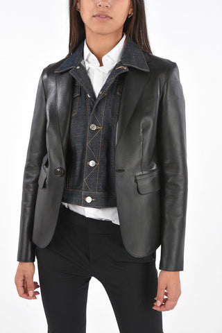 Leather and Denim Unstructured Blazer
