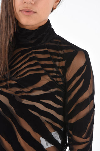Slim Fit Turtle-Neck Sheer Sweater with Velvet Details