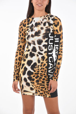 Cheetah Printed Mini Bodycon Dress with Zip Closure