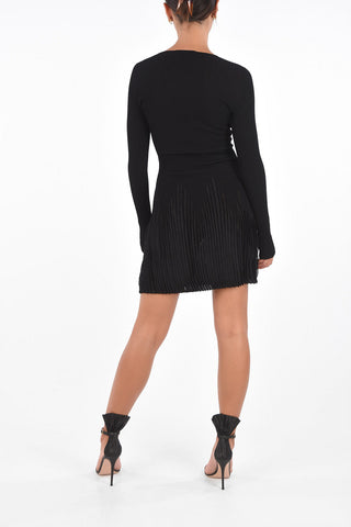 Ribbed Embroidered Hem Long Sleeve Dress
